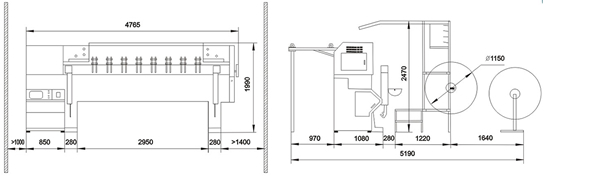 Схема установки и размещения компьютеризированной стегальной машины модели HC94-3JA